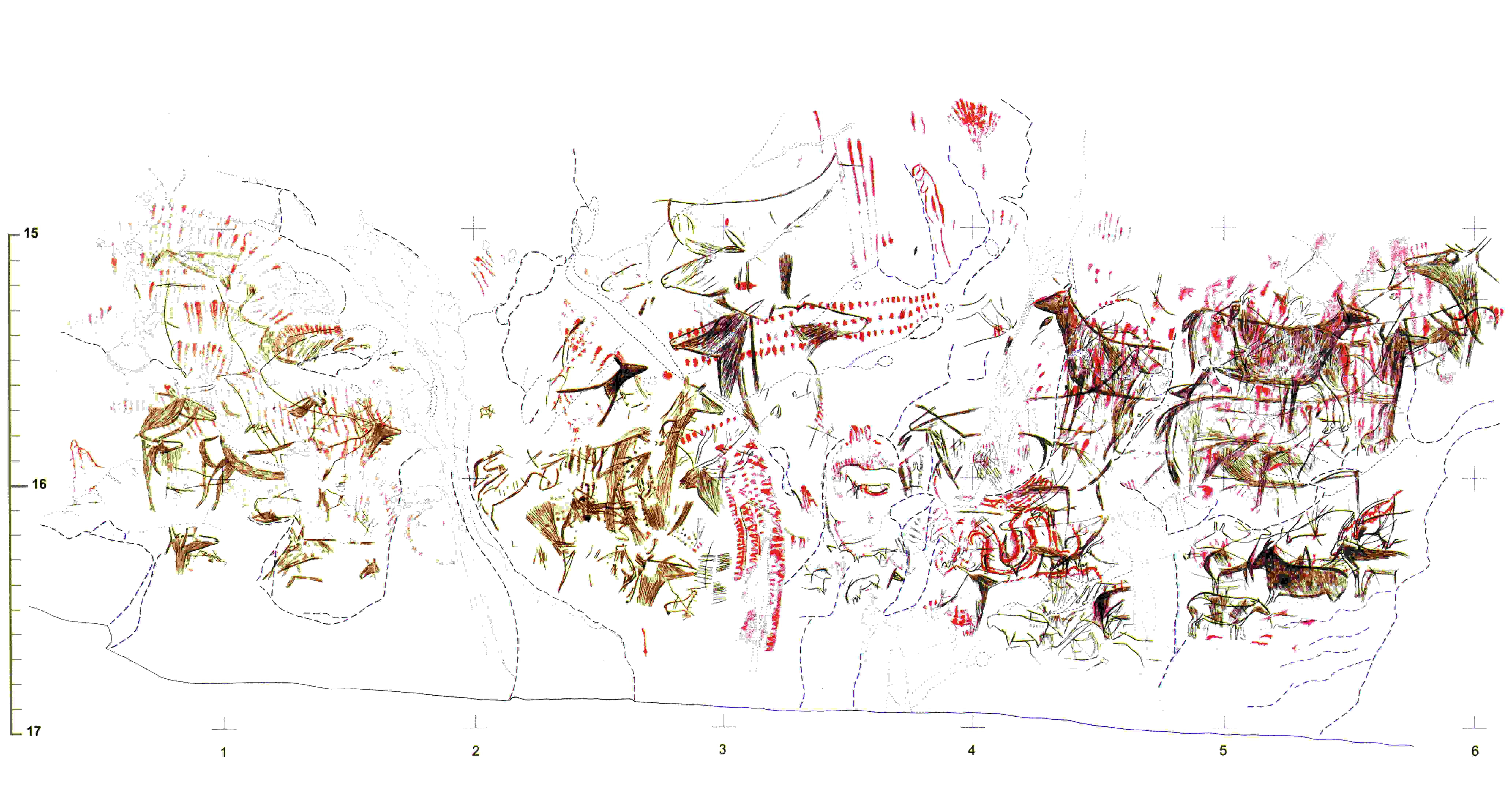 Reconstitución del arte rupestre del panel principal de La sala de Llonín. © Alba Rey, Principado de Asturias, Consejería de Cultura