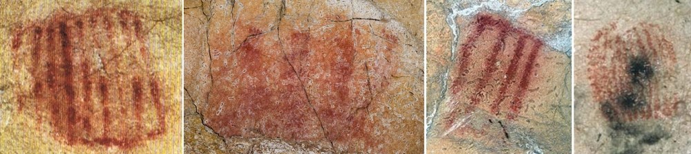 Comparativa de los motivos de Herrerías: de izquierda a derecha, Herrerías, Tito Bustillo, Aguas de Novales y Le Cantal