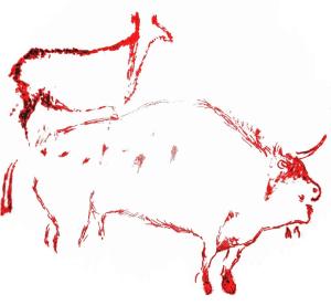 Calco de cierva y bisonte de El Pindal, publicado en Les Cavernes de la région cantabrique